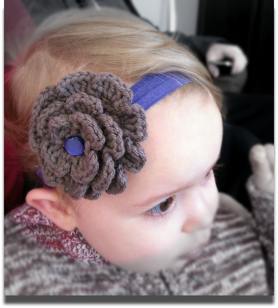 Crochet Flower Headband Taupe and Purple